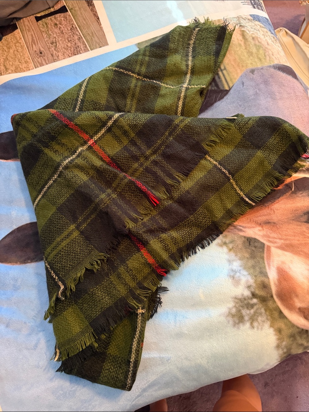 Green, Red, Black Plaid Blanket Scarf